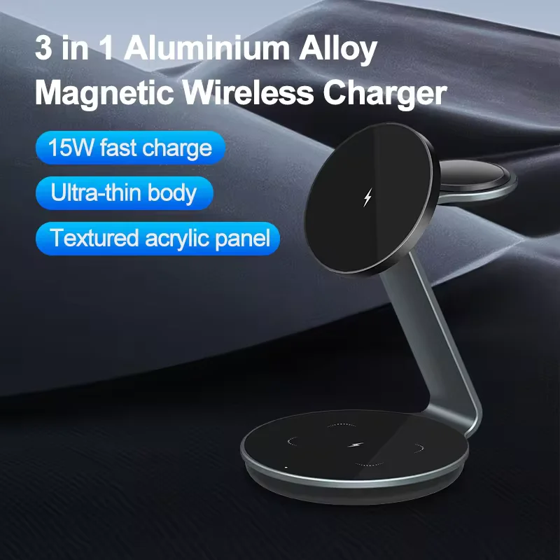 Aluminum Alloy Foldable 3 in 1 wireless charger For Mobile Phones 15w Desktop Fast Wireless Charging Stand - Image 2