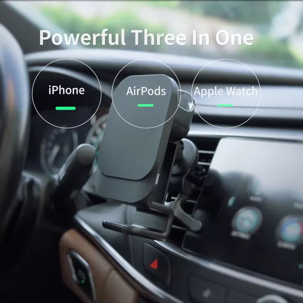 New Design 3 in 1 Car phone holder 15w Magnetic Mag-safing Fast Charging Car Phone Mount  Wireless Car Charger For Phone Watch Earpods - Image 2