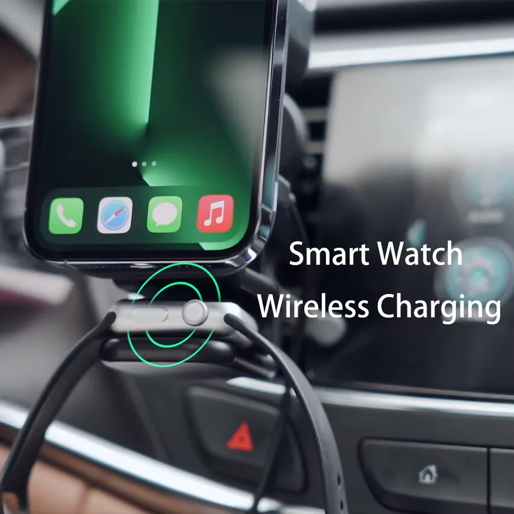 New Design 3 in 1 Car phone holder 15w Magnetic Mag-safing Fast Charging Car Phone Mount  Wireless Car Charger For Phone Watch Earpods - Image 3
