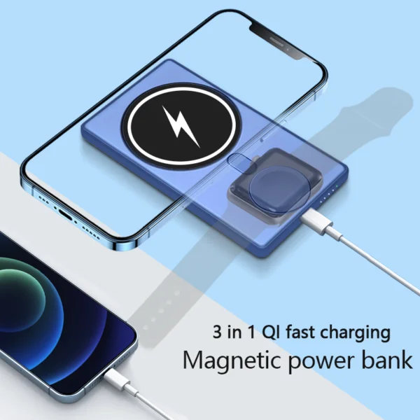2023 High Quality 15w Qi Fast Charging Magnetic 3 In 1 Wireless Powerbank Wireless Fast Charger Power Bank - Image 2